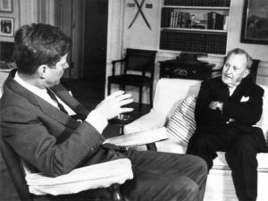 John F. Kennedy, President of the United States and Senator Benton in the oval office of the White House.