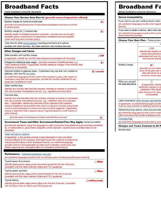 FCC Broadband Labels